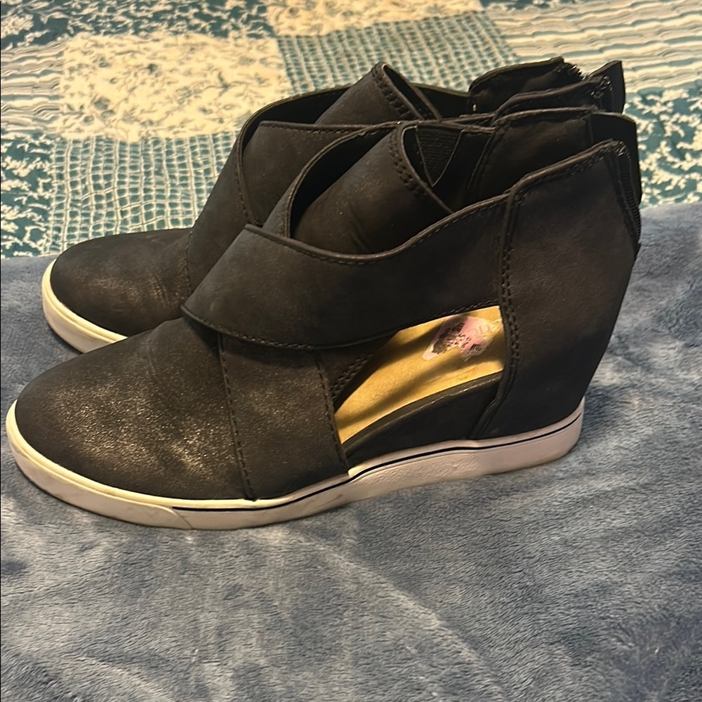 Maurices Black Wedge Booties with Suede Finish